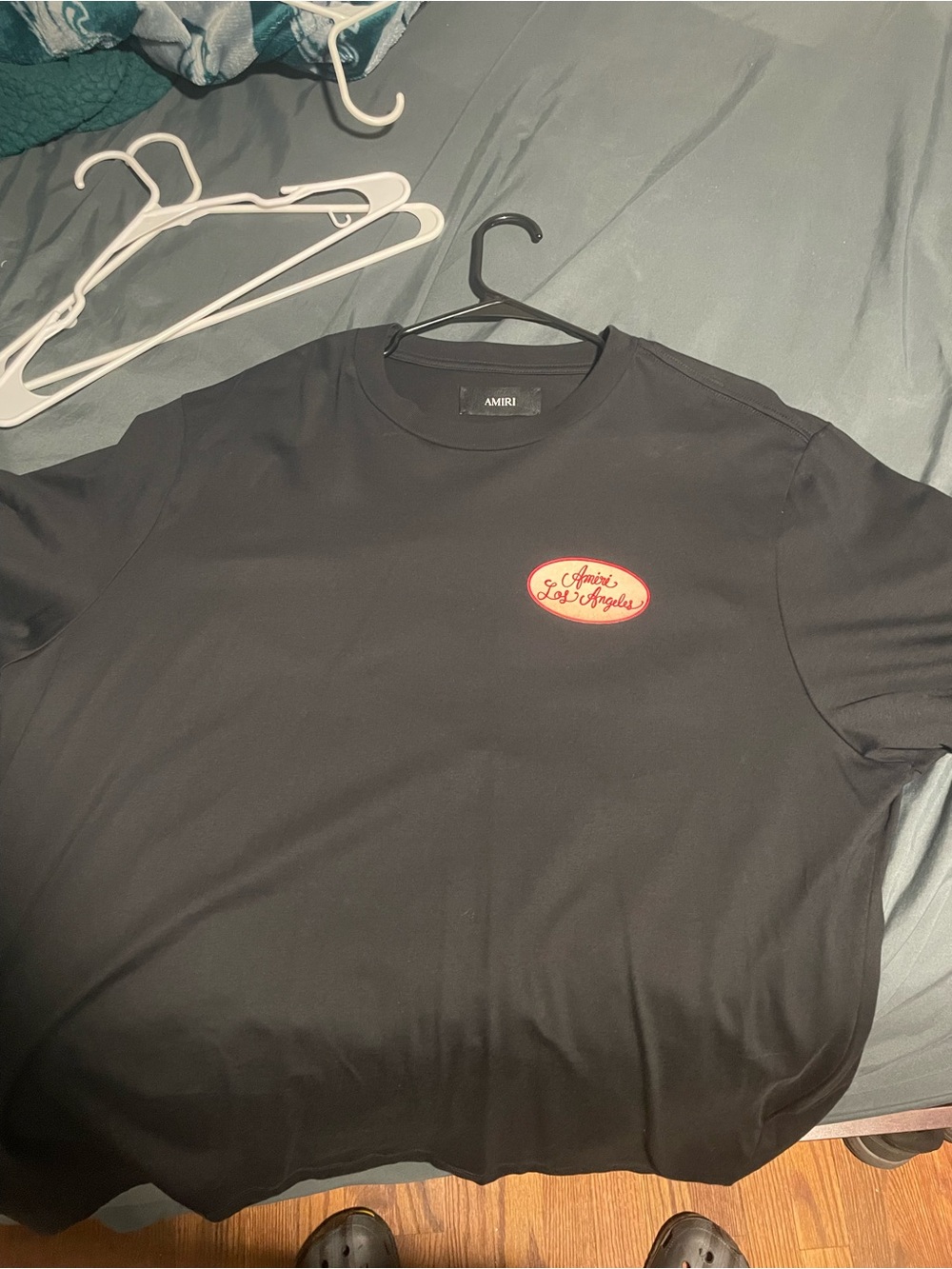 AMIRI Black Tee with Red and Cream Los Angeles Patch